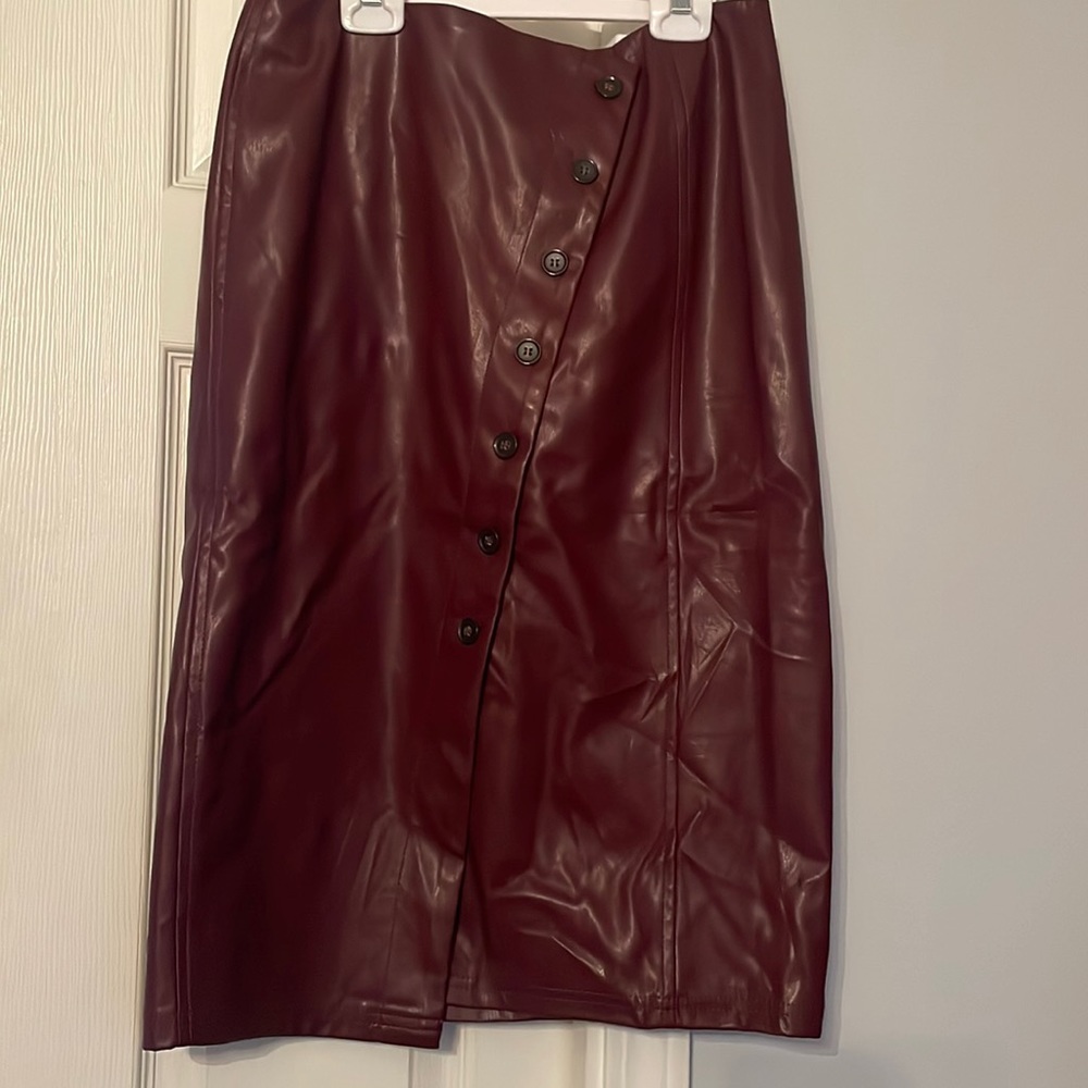 Burgundy Faux Leather MIDI Skirt